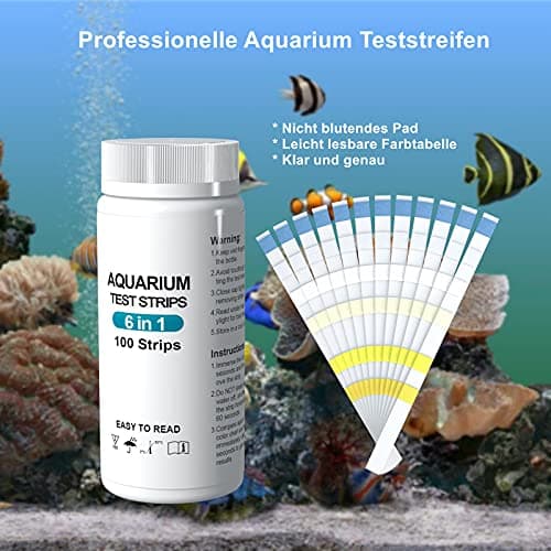 Lot de 100 bandelettes de test 6 en 1 pour aquarium, test du pH nitrite, nitrate, chlore, dureté carbonatée générale, eau salée, eau douce d'aquarium