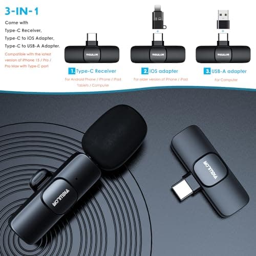 VIEWLON Micro Cravate sans Fil, Mini Micro Cravate pour iPhone iPad/Android/PC, Micro sans Fil Professionnel Microphone Réduction Intelligente du Bruit