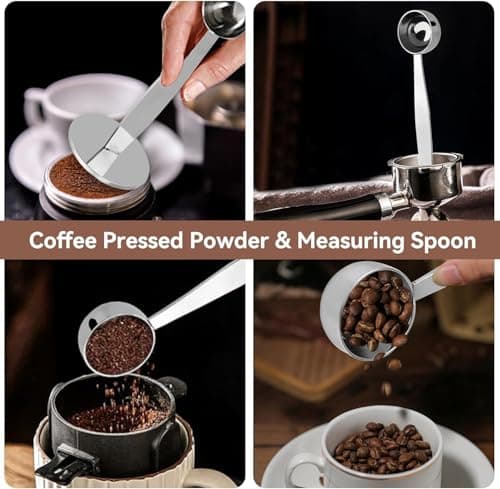 ZPSHYD Doseur à Expresso Polyvalent 2 en 1 en Acier Inoxydable et cuillère à mesurer Le café-Outil Compagnon de broyage et de bourrage du café
