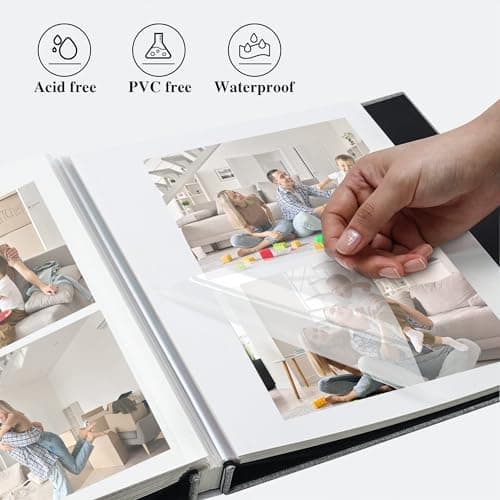 Yopih Album Photo Adhésif avec 40 Pages 10X15 Lin en Tissu Couverture Scrapbooking DIY Photo Album Sauver Bébé Croissance Mariage Voyage Famille Cadeau