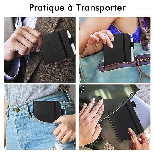 Feela 3 Carnet de Notes de Poche A6 avec 3 Stylos Noirs, Page Lignée, Petit Carnet de Poche à Couverture Rigide avec Porte-Stylo, Bloc Note A6 pour Bureau Ecole pour Notes Plans, 9 x 14 cm, Noir