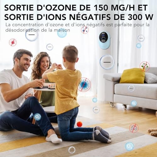 Générateur d'ozone, FELLAT 150mg/h Mini Purificateur d'Air à l'ozone avec 4 Modes, Générateur d'ozone portable pour chambre, salle de bain, animaux domestiques, formaldéhyde et odeur