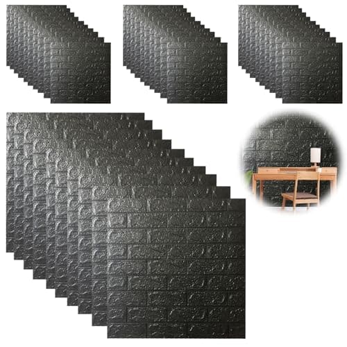 40 pièce Papier Peint Brique 3D Brique Pierre Adhesif Mural Autocollant, 38 ×35 cm Noir Stickers Panneaux Muraux 3D Mural, Dalle PVC Adhesive Murale, Panneau Mural Decoratif