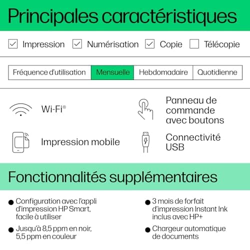 HP DeskJet 4220e Imprimante tout en un - Jet d'encre couleur – 3 mois d’Instant Ink inclus avec HP+ (Photocopie, Scan, Impression, Wifi, Chargeur automatique de documents)