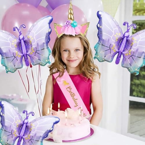 Ballons Papillon, 4 pièces Ballons en Papier Aluminium Papillon, Ballon Papillon Violet, Papillon Decoration, pour Anniversaire Filles Fête à Thème Papillon Fête de Jardin Mariage