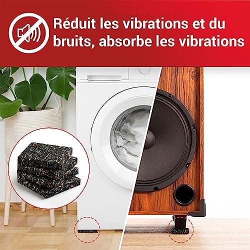 LouMaxx Tapis Anti-Vibration pour Machine à Laver - Lot de 4 Pièces 10cmx10cm - Mousse Antibruit Machine à Laver – Épaisseur 1,5 cm. Fabriqué en Allemagne, pour Tous Les Lave-Linge et Sèche-Linge.
