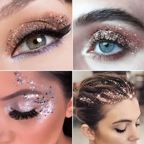 7 Boîtes Paillette Ongle Glitter Nail Art Sequin Poudre Décoration Manucure Maquillage Ongle Visage Corps Cheveux pour Femme Fille (Rose)