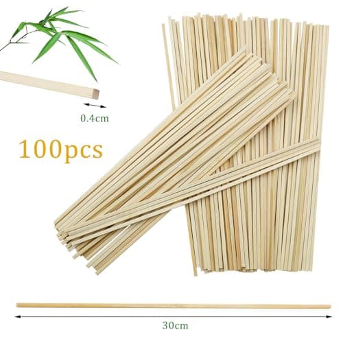 OMJMYY 100 Pièces Baton Barbe a Papa 300 mm x 4mm x 4mm Bâtonnets pour Barbes à Papa pour Barbe à Papa Naturel Bâtons de bambou pour Travaux Manuels et Bricolage(Carré)