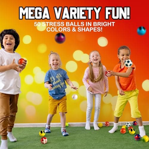 Lot 50 Mini Balles Anti Stress Enfants - Fidget Toys Anti Stress 5,1 cm, Lot Varié de Balles Anti Stress, Boules Sensorielles à Presser Enfants, Cadeaux de Fête, Cadeaux d'anniversaire Garçons Filles