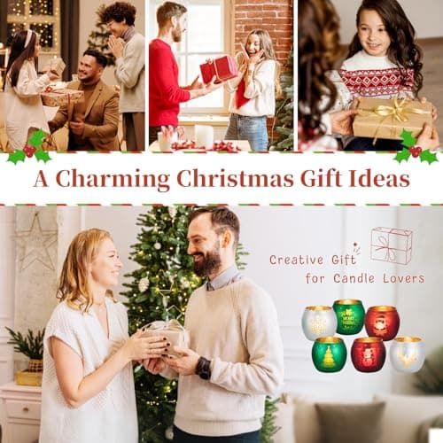 Glasseam Porte-Bougies De NoëL : Bougeoirs à Thé en Verre Lot De 6 Bougeoirs De NoëL Rouges Verts Blancs Bougeoirs à Bougie Votive GivréS pour La DéCoration De La Maison Et De La Table à NoëL Cadeaux