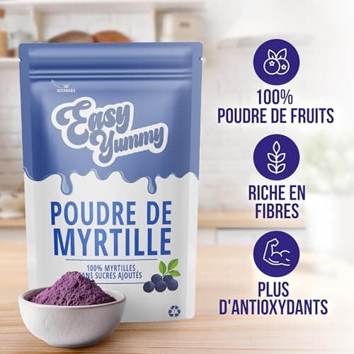 Easy Yummy Poudre de Myrtille (100g), Poudre de Myrtille 100% sauvage, sans sucre ajouté