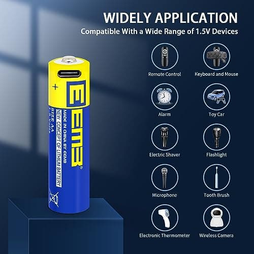 EEMB Piles AA Pack de 8 Piles AA Rechargeables Piles au Lithium AA USB Type C de Recharge Batterie de Remplacement 1.5V 2600mWh Flash de Caméra Clignotant