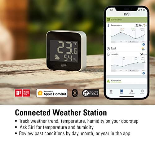 Eve Weather (Apple Home) - Station météo connectée pour le suivi de la température, du taux d’humidité et de la pression atmosphérique, tendance météo, IPX4, Bluetooth, Thread
