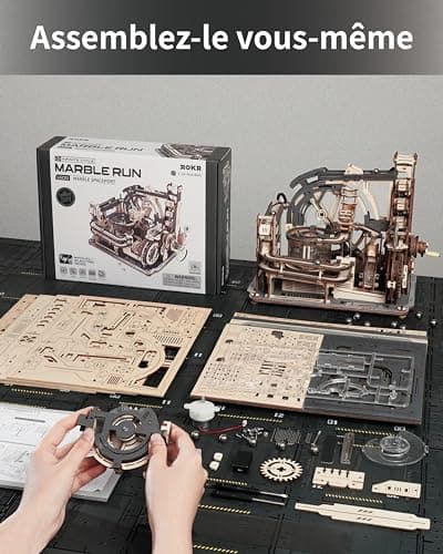 ROKR Circuits de Billes Puzzle en Bois 3D aquette en Bois a Construire, Kits de modèle mécanique Moteur avec des boules, Modes automatiques et manuels, Marble Spaceport, LGC01