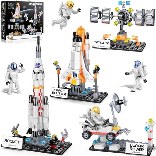 Booyuer Navette Spatiale 8-en-1 Jouet STEM, 415 PCS Kit de Construction Fusée Aérospatiale avec Station Spatiale, Tour de Contrôle et Figurines Astronautes, City Space Cadeau pour Enfants de 6+