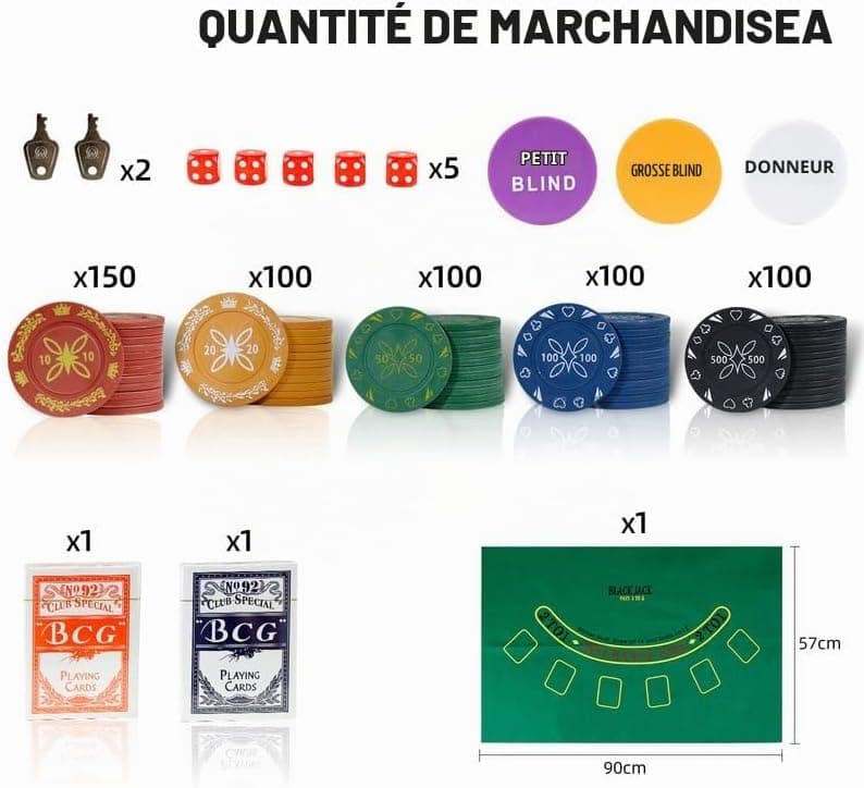 CCLIFE Jeu de Jetons de Poker, 300/500 Jetons de Poker de Casino avec Boîtier en Aluminium, Cartes à Jouer, dés, Dealer