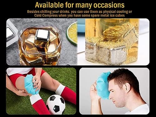 Hitopin Glaçons en Acier Inoxydable, 16PCS Glacons Réutilisables, Glaçons Whisky, avec Clips+Cuillère, Whisky en Acier Inoxydable Glaçons, pour Refroidissement du Vodka Vin Bière Whisky Cocktail