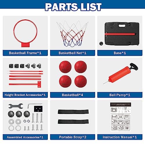 HYES Panier de Basket Exterieur Panier Basket Enfant, Réglable Hauteur Basket Interieur avec Pompe et 4 Ballon pour Jeux Exterieur Enfants