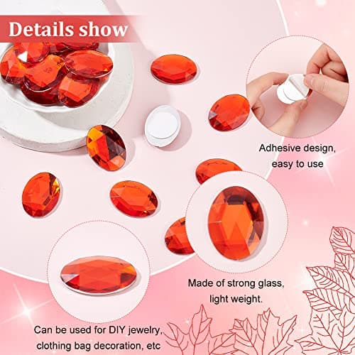 FINGERINSPIRE 30pcs 40x30mm Dos Plat Ovale Acrylique Strass Rouge Auto-Adhésif Bijoux Grand Ovale Dos Plat Plastique Gemmes Embellissements Coller Sur Bijoux pour Costume Faire Cosplay Artisanat
