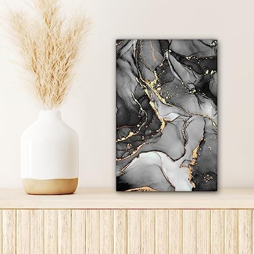 MuchoWow© Impressions sur Toile 20x30 cm Deco Tableau Murale Decoration Salon Peinture Tableaux Chambre Toiles Maison Marbre - Noir - Or - Gris