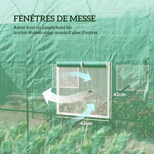 Outsunny Serre de Jardin Tunnel 5 m2 2,5L x 2l x 2H m Acier renforcé Ø 1,8 cm + PE Haute densité 140 g/m2 fenêtres Porte déroulante Vert