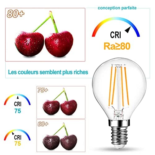 EXTRASTAR Ampoule LED Filament E14 G45, 6W Equivalente à Ampoule Halogène Vintage 60W, Blanc Chaud 750Lm 3000K, Non Dimmable, Lot de 6