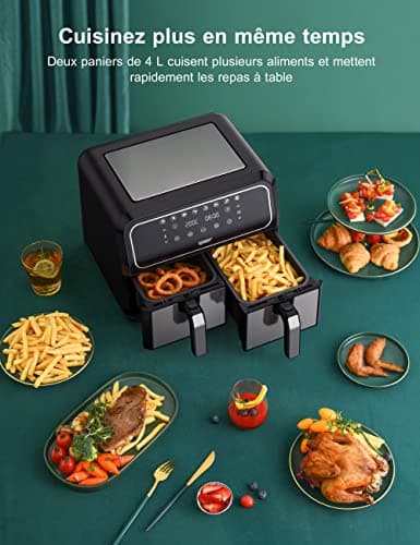 Innsky Friteuse Sans Huile Dual Zone, 8L Air Fryer avec 8 Programmes, Friteuse à Air XXL avec Double Panier, Airfryer Écran Tactile LED, Recettes Françaises