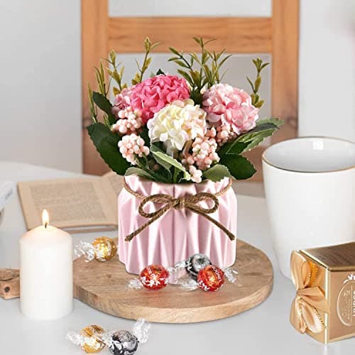 2 Pièces Vase Ceramique, Vase à Fleurs de Style Nordique, Ensemble de Vases Fleurs Moderne Style Géométrique pour Bureau, Décoration La Maison, Mariage, Salon, Table (Blanc + Rose)
