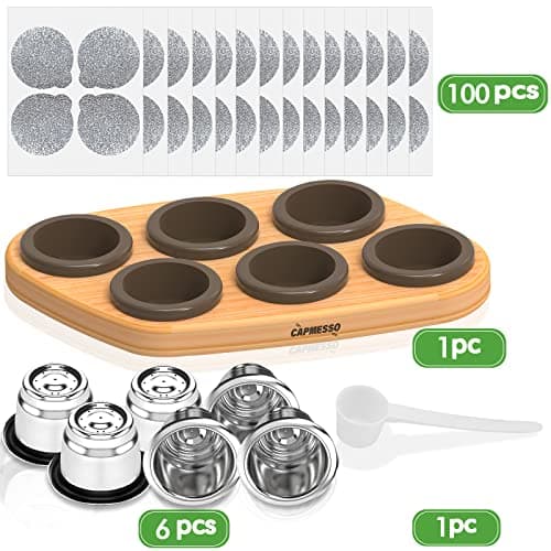 Capmesso Dosettes de café réutilisables pour Nespresso Originalline, 6 capsules rechargeables Nespresso en acier inoxydable compatibles avec la machine Nespresso Originaline