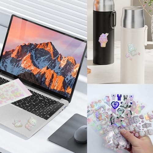 UMCHU 5 Feuilles Autocollants 3D,Gommettes Paillettes,Autocollants ours, lapin, papillon, cœur foncé, crème glacée,pour ordinateur portable DIY Scrapbook(5 styles)