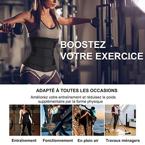 Bingrong Ceinture de Sudation Femme Sport Réglable Ceinture Abdominale Corset Minceur Gaine Amincissante Ventre Plat Néoprène Serre Taille Waist Trainer Body Shaper (Noir, Small)