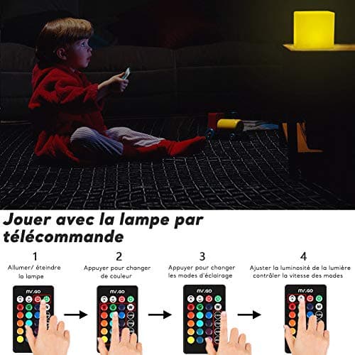 Mr.Go 8" LED Cube Lumineux Couleur Changeante Lampe d'ambiance avec 16 RGB Couleurs, Luminosité Variable, 4 Modes d'éclairage pour Intérieure Extérieure Décor, Rechargeable Veilleuse avec Télécommande