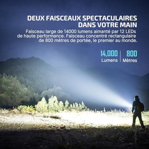 OLIGHT X7R Marauder2 Lampe Torche Tactique Puissante Max 14000 Lumens Portée Max 800 Mètres Flashlight de Poche LED IPX8 Étanche Rechargeable USB pour Extérieur et Urgence Camping Randonnée Bricolage