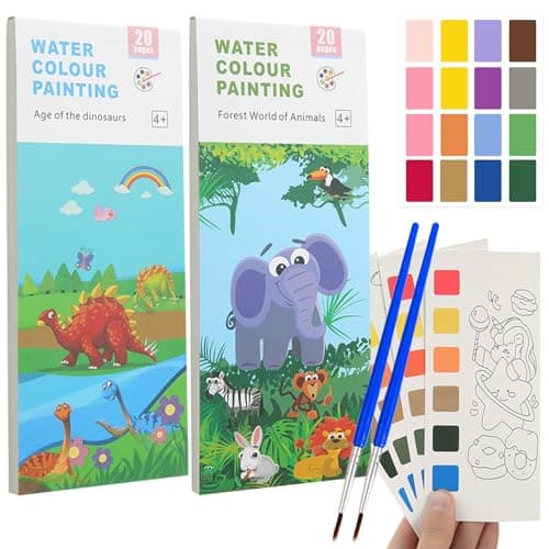 BDSHUNBF 40 Pages Mini Livres de Coloriage pour Enfants, Livre Peinture Aquarelle avec Pinceau Réservoir D'eau, Peinture à L'eau pour Enfants et Adultes, Dessins Aquarelle Watercolor Painting Book