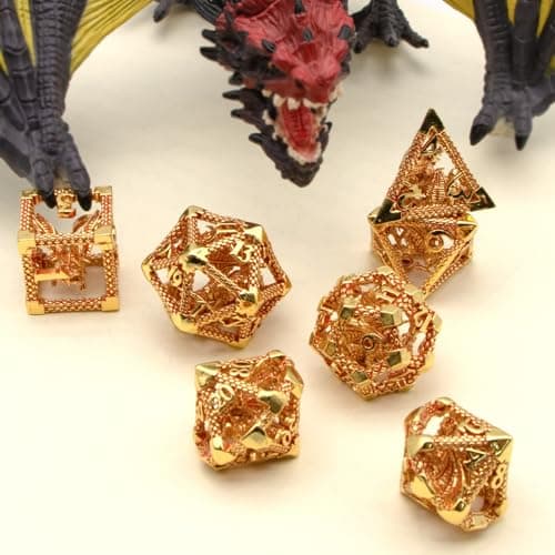 HNCCESG Jeu de dés D et D en métal – Jeu de dés DND polyédriques Creux – Jeu de dés D D pour Jeu de rôle – RPG (Rouge doré)