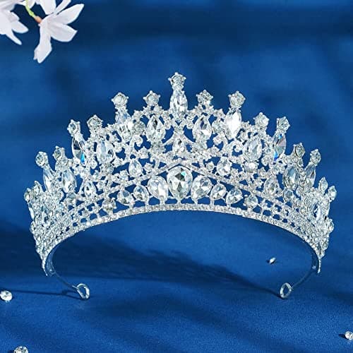 URFEDA Tiara Cristal Couronne, Couronne De Mariée Strass, Couronne De Princesse Femme, Adult Cheveux Accessoires Vintage Cadeau pour Mariage, Dîters, FêTes, Cérémonies, Cadeau d'anniversaire, Argent