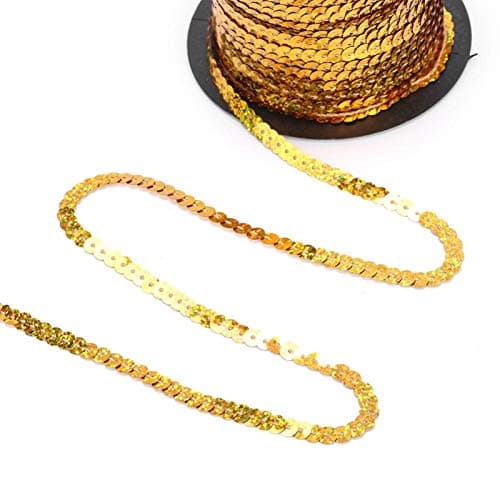 Pssopp 100 Yard Sequin Paillette Trim String 6mm Accessoire décoratif pour la Fabrication de Bijoux, Fabrication de Ruban, Costumes, Sewin(#Gold)