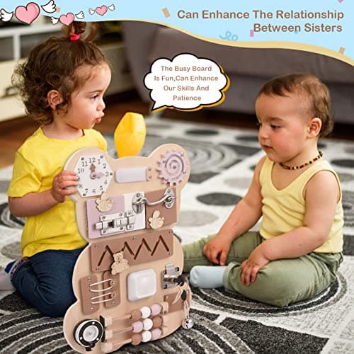 Doovasen Busy Board Montessori 12 en 1 Jouet pour tout-petits Jouet sensoriel Jouet de motricité Jeux de voyage Jouet sensoriel Cadeau pour 2 3 4 ans, TY-QK-014