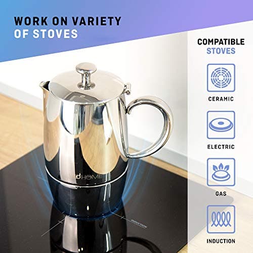 VeoHome Cafetière Italienne inox 6 Tasses 300 ML – Cafetière Moka Induction, Gaz, Céramique Style Expresso – Incassable, Sûre et Lavable au Lave-Vaisselle...