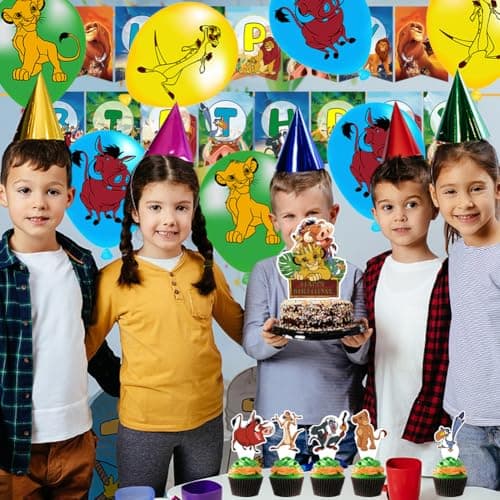 Syijupo Lion Thème Fournitures de Fête, 32 Pcs Décorations d'Anniversaire De Lion, Ballons,Décoration Gâteau,pour Enfant Anniversaire Déco