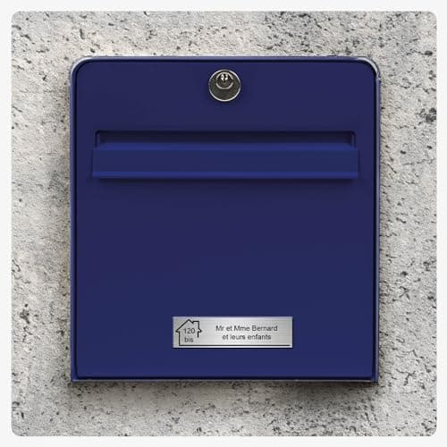 Plaque gravée pour nom et numéro boîte aux lettres autocollante 10x2,5cm personnalisée 1 à 3 lignes Alu Brossé