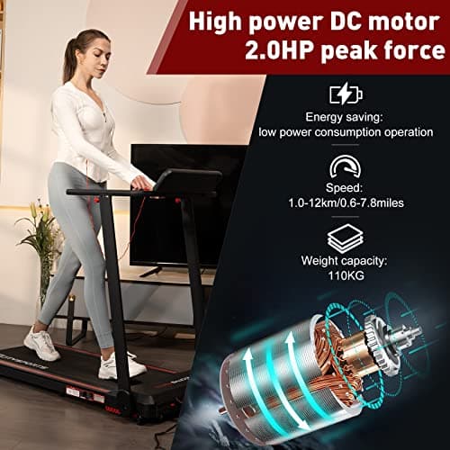 CITYSPORTS Tapis de Course,Tapis Roulant Pliable 12 km/h,avec Affichage LED,APP et 360° Tablet Holder,Walking Pad Compact pour la Maison et Le Bureau(Black&Red)