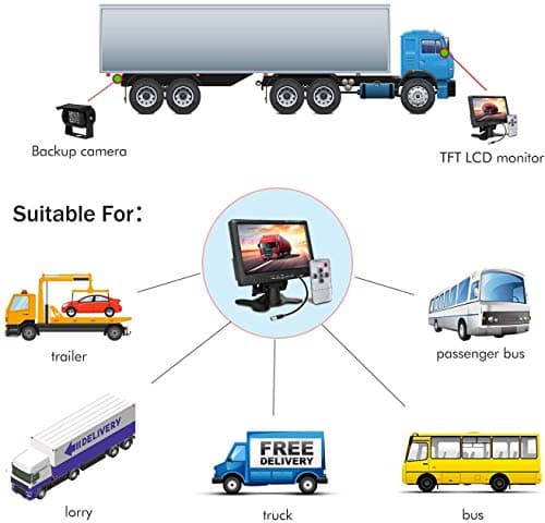 12V-24V 18 IR LEDs Vision Nocturne Étanche Caméra de recul avec 49ft 4 Broches Aviation Extension Câble + 7 Pouces Couleur TFT LCD HD Ecran Moniteur de Véhicule pour Voiture Bus RV Camion Remorque