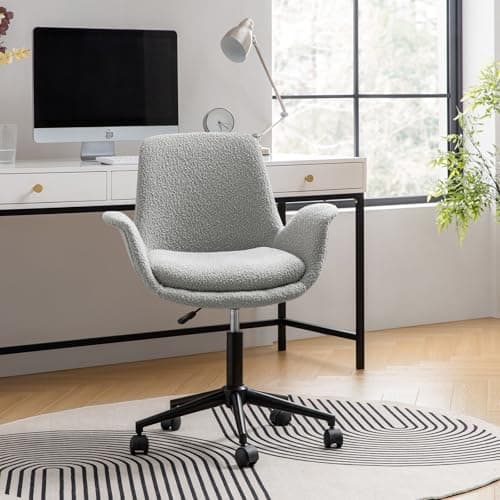HULALA HOME Chaise de Bureau, Chaise d'ordinateur avec accoudoirs, Hauteur réglable, Fauteuil bouclé en Tissu pour Salon et Chambre à Coucher (Gris)