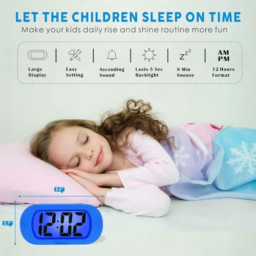 Plumeet Réveil électronique, Alarm Réveil Matin avec Grand écran LCD, Fonction Snooze, avec Veilleuse, Alimenté par Batterie, Convient Aux Alarmes de Voyage et de Chevet (Bleu)