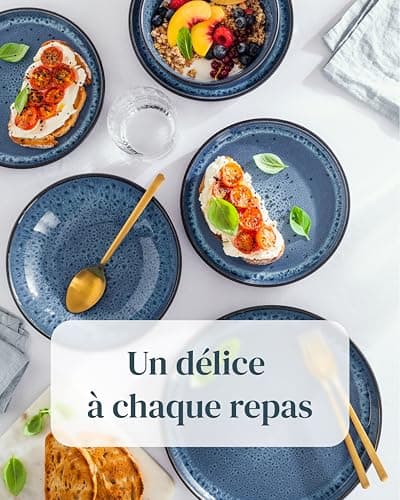 Ensemble Prestige de Services de Table: Assiettes Creuses en Porcelaine pour 6 Personnes - Élégantes Assiettes de Service pour une Expérience Culinaire Raffinée, Pure Living Noir Bleu Profond