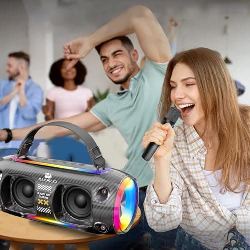 Machine de karaoké avec 2 haut-parleurs de microphone sans fil, un système de sonorisation Bluetooth portable pour adultes et enfants, adapté pour les réunions à la maison, les fêtes d'anniversaire et