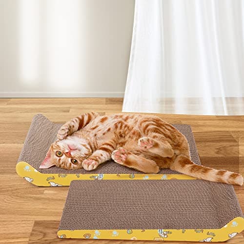 Nobleza 2 Pièces Grattoir Chat Carton Griffoir Incurvé Réversible en Carton, Tapis à Gratter pour Chat avec Carton Ondulé et Herbe À Chat, 40 x 25cm