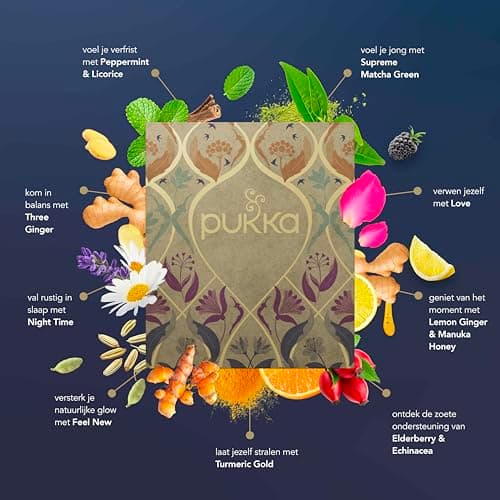 Pukka Coffret Sélection, Idée Cadeau Femme et Homme, Coffret Cadeau de Tisanes, Coffret Cadeau Thé 100% Bio Noël, Anniversaire, 9 Saveurs, Matcha, Gingembre, Miel, Nuit paisible et plus, 45 Sachets