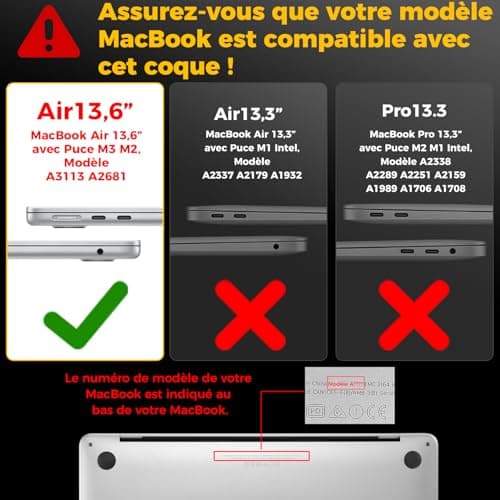 EooCoo Coque Compatible avec MacBook Air 13.6 Pouces M2 M3 A2681 A3113, 2022 2024 Release avec Touch ID, Protection Coque Rigide en Plastique pour MacBook Air 13,6" M3 M2 - Transparent Cristal Clair